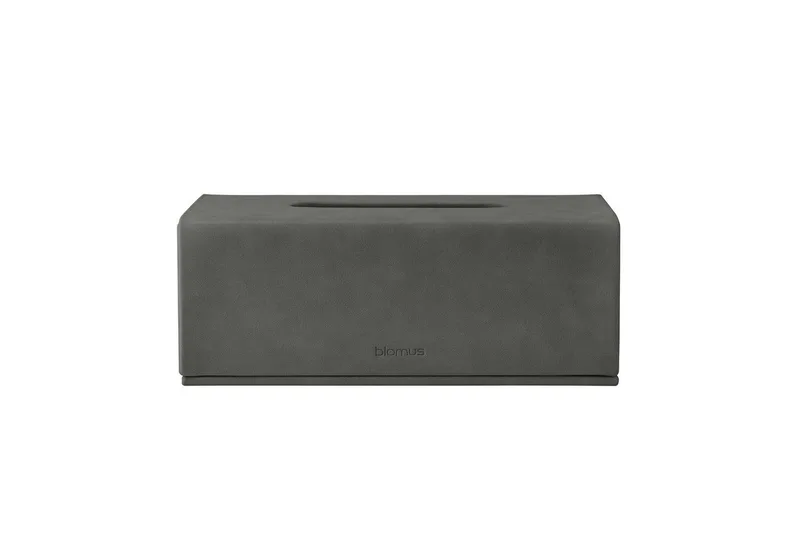 Kosmetikbox Kosmetiktuchbox -SAHLA- Taschentücherbox, Tissuebox, Bad Design-Box, PU-Leder, Wildoptik, Einfach zu öffnen, Farbauswahl von Blomus in Grau – Produktfoto
