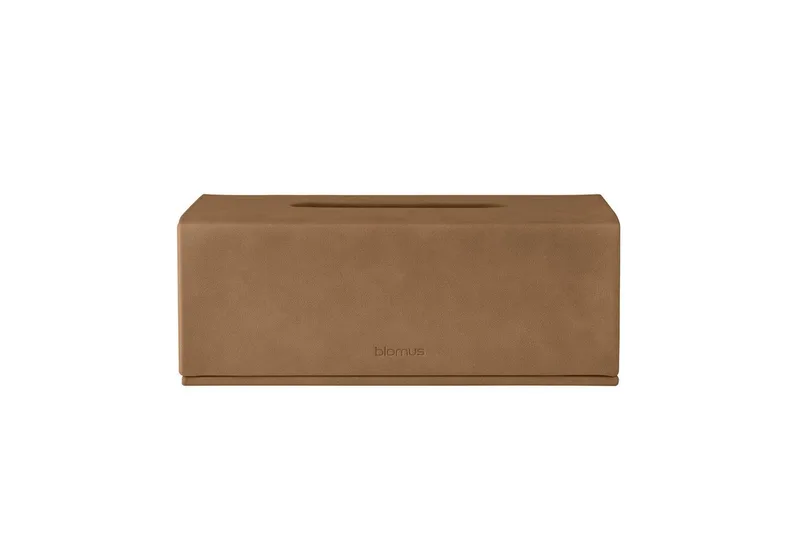 Kosmetikbox Kosmetiktuchbox -SAHLA- Taschentücherbox, Tissuebox, Bad Design-Box, PU-Leder, Wildoptik, Einfach zu öffnen, Farbauswahl von Blomus in Braun – Produktfoto