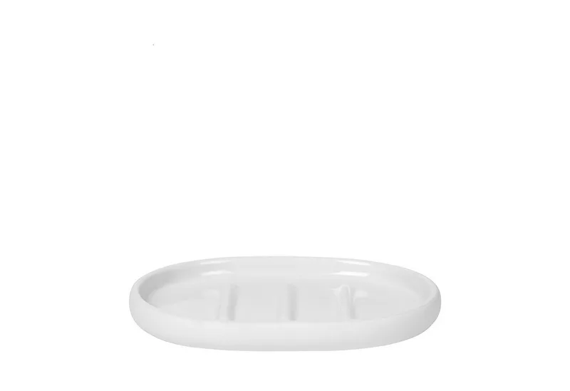 Seifenschale -SONO- Elegante Seifenschale: Minimalistisches Design, Soft-Touch, Breite: 10 cm, aus Keramik, Soft-Touch, Keramik, Pflegeleicht, Stilvolles Design, 10x13cm van Blomus in Weiß – productfoto