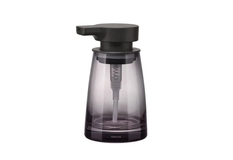 Seifenspender -AVA- Seifendosierer, Flüssigseifenspender, Pumpspender für Badezimmer, Eleganter Seifenspender, Mundgeblasenes Glas, 250ml Fassungsvermögen by Blomus in Schwarz – product photo