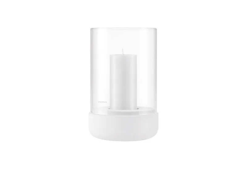 Windlicht -CALMA- Glas Kerzenhalter, Stimmungslicht: modernes Deko-Design (1 St., SIZE M), Exklusive Betonoptik, Handgefertigt, Verschiedene Größen & Farben van Blomus in Weiß – productfoto
