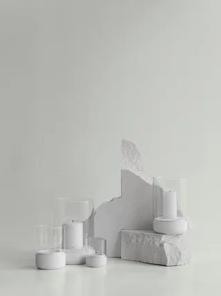 Windlicht -CALMA- Glas Kerzenhalter, Stimmungslicht: modernes Deko-Design (1 St., SIZE S), Exklusive Betonoptik, Handgefertigt, Verschiedene Größen & Farben by Blomus in White – product photo 2 of 2
