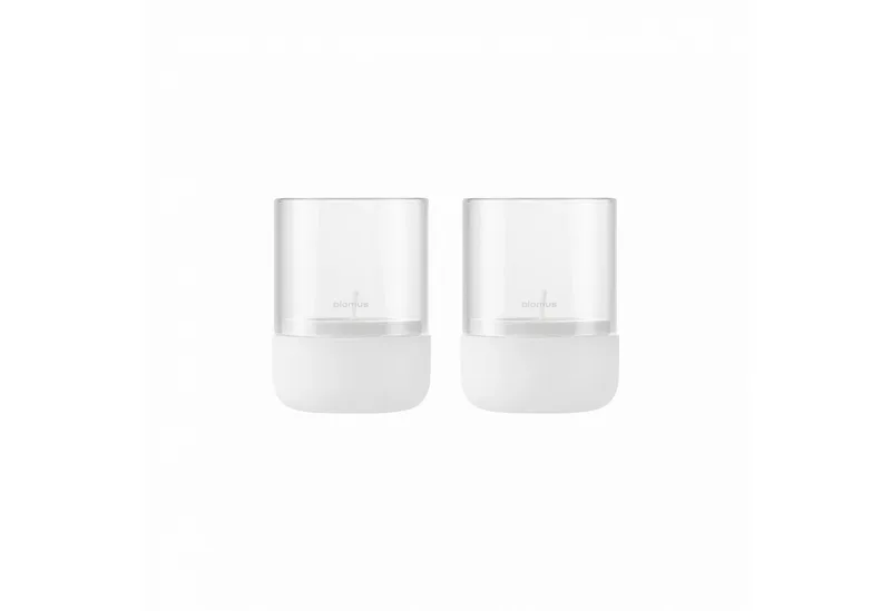Windlicht -CALMA- Glas Kerzenhalter, Stimmungslicht: modernes Deko-Design (2 St., SIZE XS), Exklusive Betonoptik, Handgefertigt, Verschiedene Größen & Farben de Blomus en Weiß – photo du produit