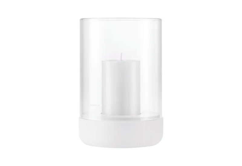 Windlicht -CALMA- Glas Kerzenhalter, Stimmungslicht: modernes Deko-Design (1 St., SIZE L), Exklusive Betonoptik, Handgefertigt, Verschiedene Größen & Farben de Blomus en Weiß – photo du produit