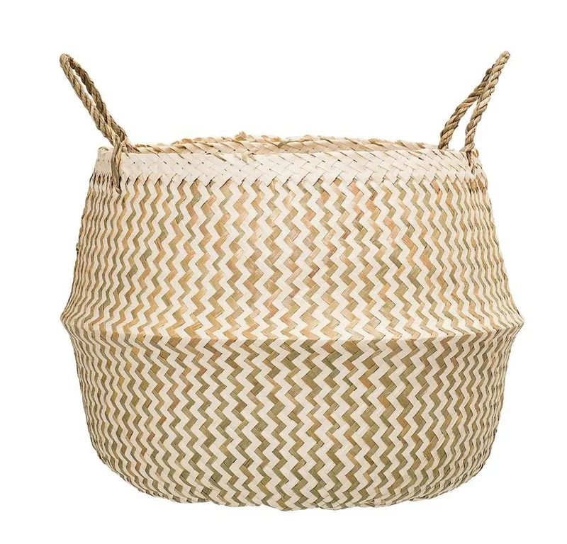 Aufbewahrungskorb Korb Ø 42 x 34 cm natur / weiß, Dekokorb mit Henkel, Wäschekorb, Seegras, dänisches Design de Bloomingville – photo du produit