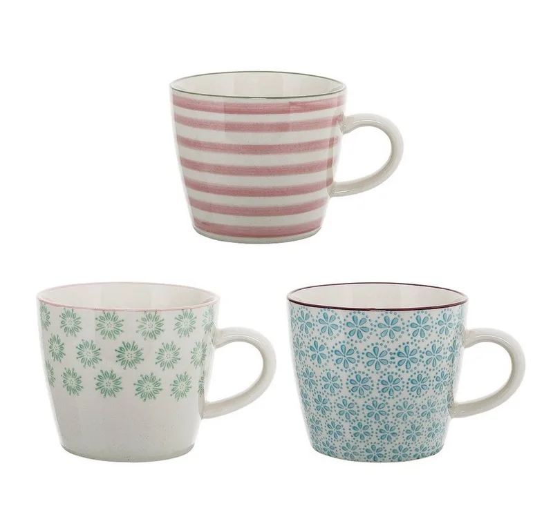 Becher Bloomingville Patrizia Becher Blue Steingut 300 ml 3er Set, Steingut från Bloomingville i Bunt – produktbild