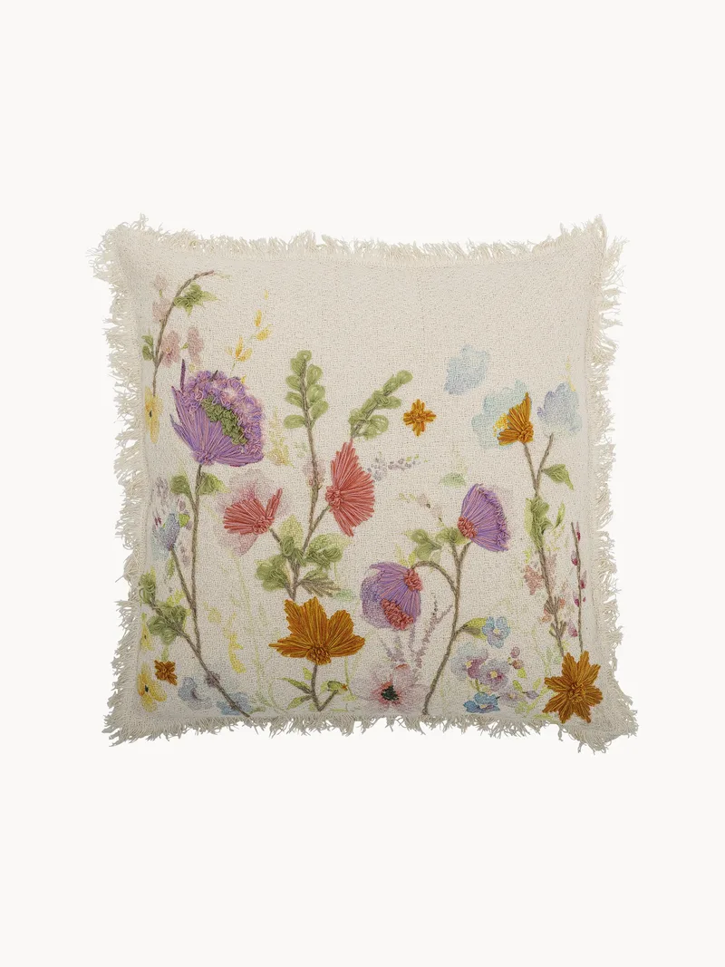 Besticktes Baumwoll-Kissen Pogni mit Fransen by Bloomingville – product photo