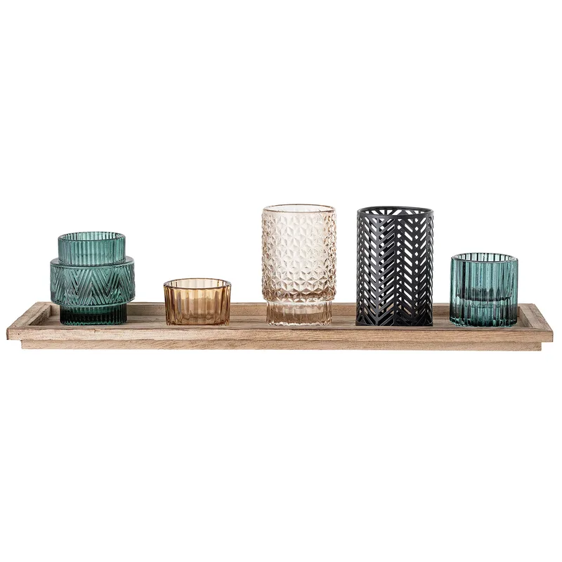 Bloomingville Windlicht mit Holztablett 6 Teile Multi by Bloomingville – product photo