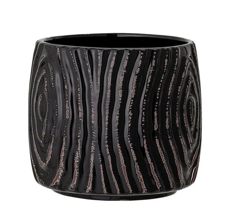 Blumentopf Hena, gerillt 13,5cm Steingut Übertopf Dekotopf dänisches Design by Bloomingville in Schwarz – product photo