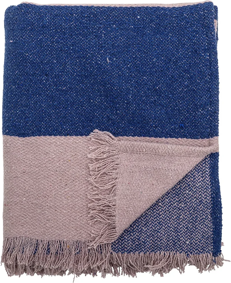 Cadeo Plaid - Gerecycled Katoen by Bloomingville in Blauw – product photo