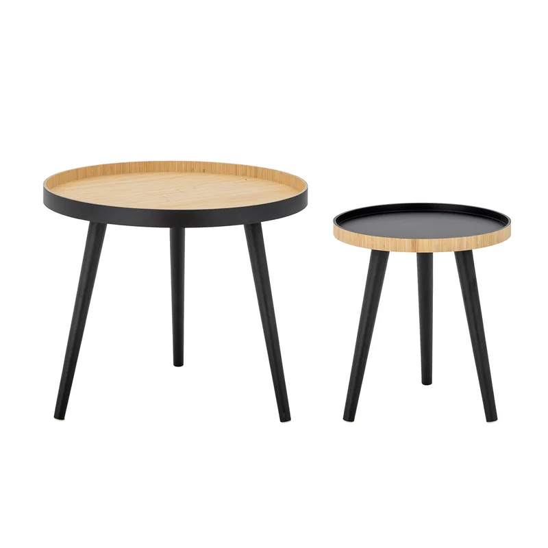 Cappuccino Couchtisch, rund, Bambus natur und schwarz, 2er-Set, Tisch, Wohnzimmer by Bloomingville – product photo