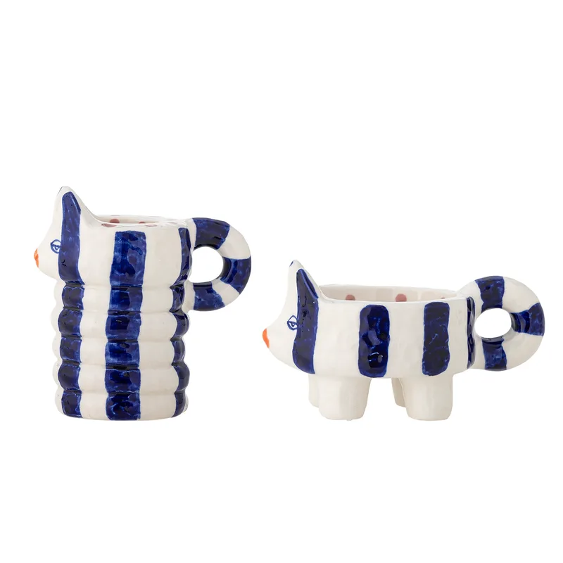 Caty Kerzenhalter - blaues Steingut, 2er-Set für Katzen by Bloomingville – product photo
