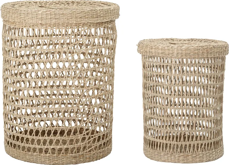 Connie Mand Met Deksel - Beige - Zeegras - Set van 2 by Bloomingville in Natuur – product photo