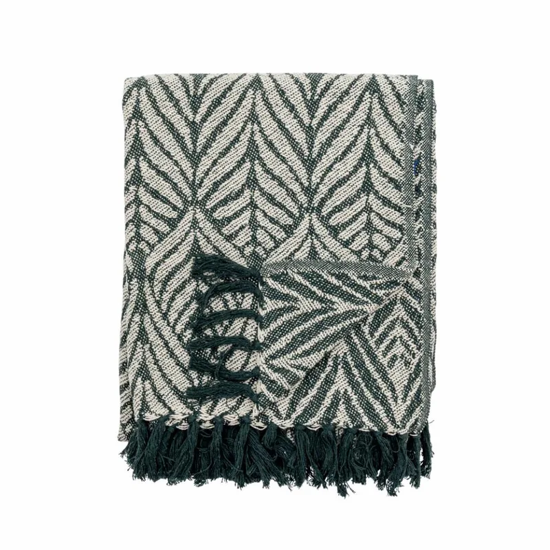 Creative Collection - Plaid gerecycled katoen - botanisch - 130x160cm van Bloomingville in Groen – productfoto