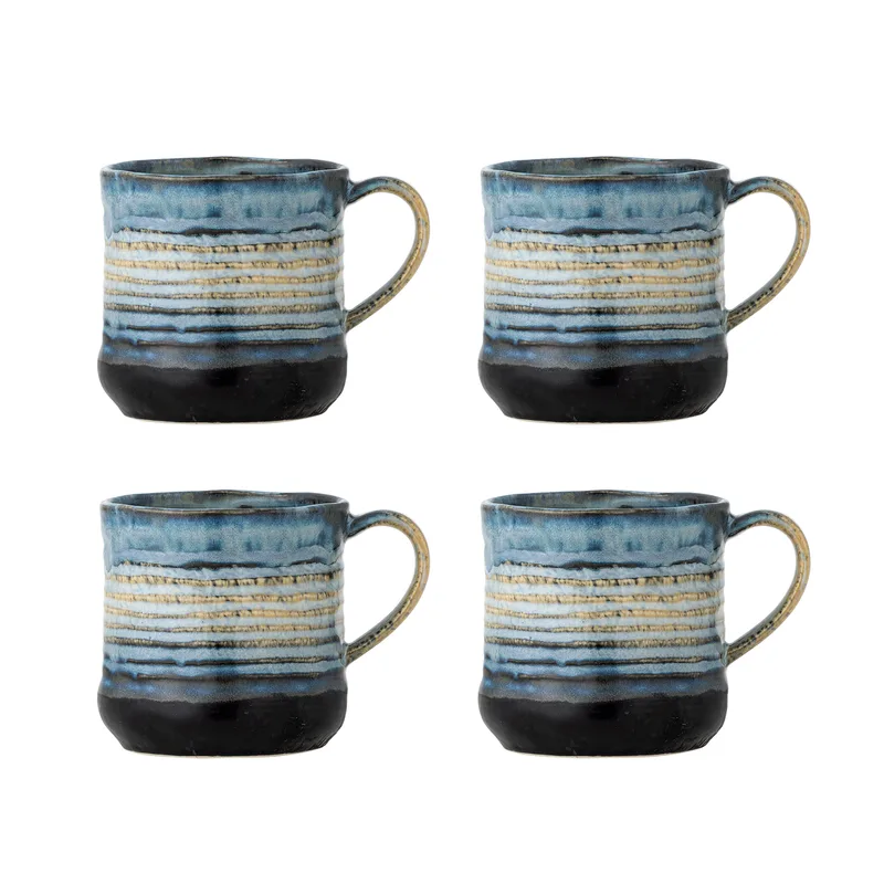 Deana Tasse, Blau, Steingut, 4er-Set, D8,5xH9 cm van Bloomingville – productfoto