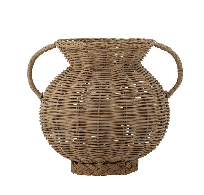 Dekovase Uni, Geflochtenes Rattan, Glasvase innen, Seitengriffe, Naturlook by Bloomingville in Beige – product photo