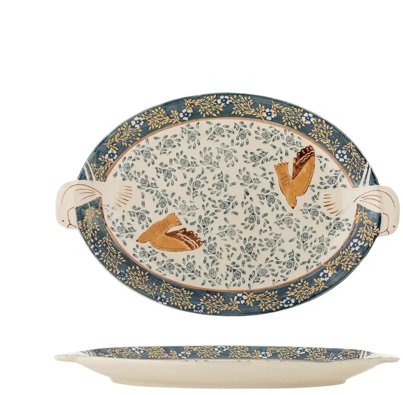 Dienblad aardewerk blauw Hezha 34cm van Bloomingville in [gid://shopify/Metaobject/303390916943] – productfoto