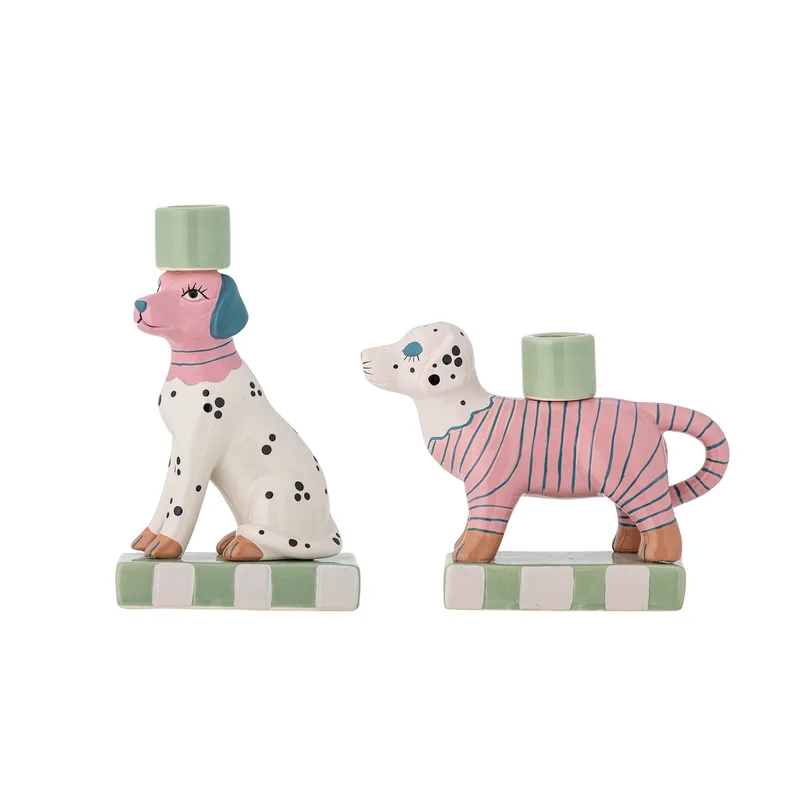 Doglie Kerzenhalter, Rosa, Steingut, 2er-Set für Hunde van Bloomingville – productfoto