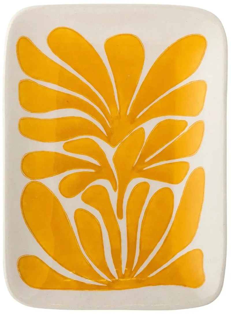 Fauni bordje met geel plantmotief – 15 × 11,5 cm by Bloomingville in [gid://shopify/Metaobject/307235455311,gid://shopify/Metaobject/307232571727] – product photo