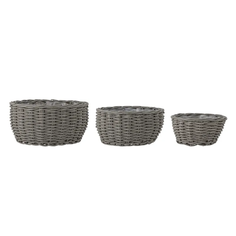 Fioria Blumentopf-Überdachungen, m. Kunststoff - graues Polyrattan und Eisen (3er-Set) für Außen by Bloomingville – product photo