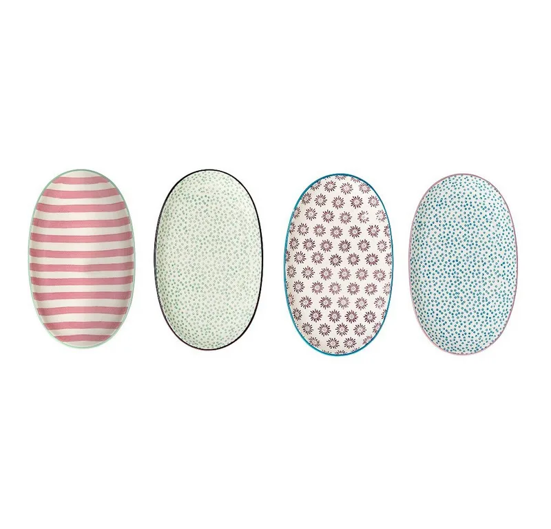 Frühstücksteller Bloomingville Patrizia Frühstücksteller Blue oval Steingut 4er Set by Bloomingville in Bunt – product photo