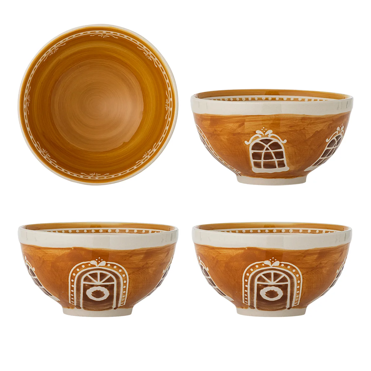 Gina Skål, Brun, Stentøj, D14xH7,5 cm, Set of 4 van Bloomingville – productfoto