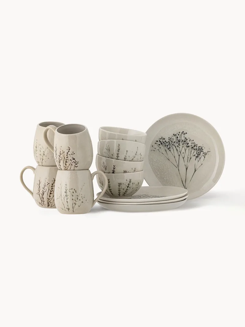 Handgemaakte ontbijtset Bea met grasmotief, 4 personen (12-delig) by Bloomingville – product photo