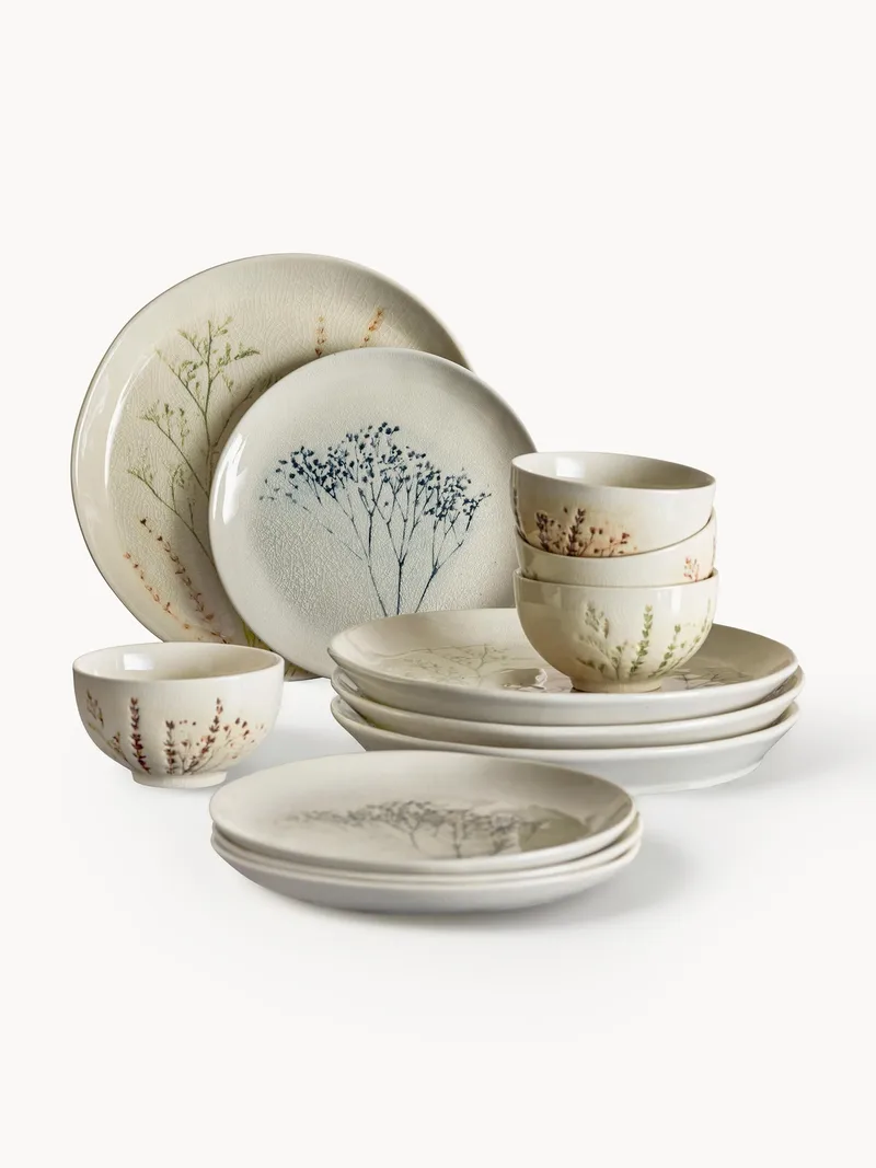 Handgemaakte serviesset Bea met grasmotief, 4 personen (12-delig) by Bloomingville – product photo