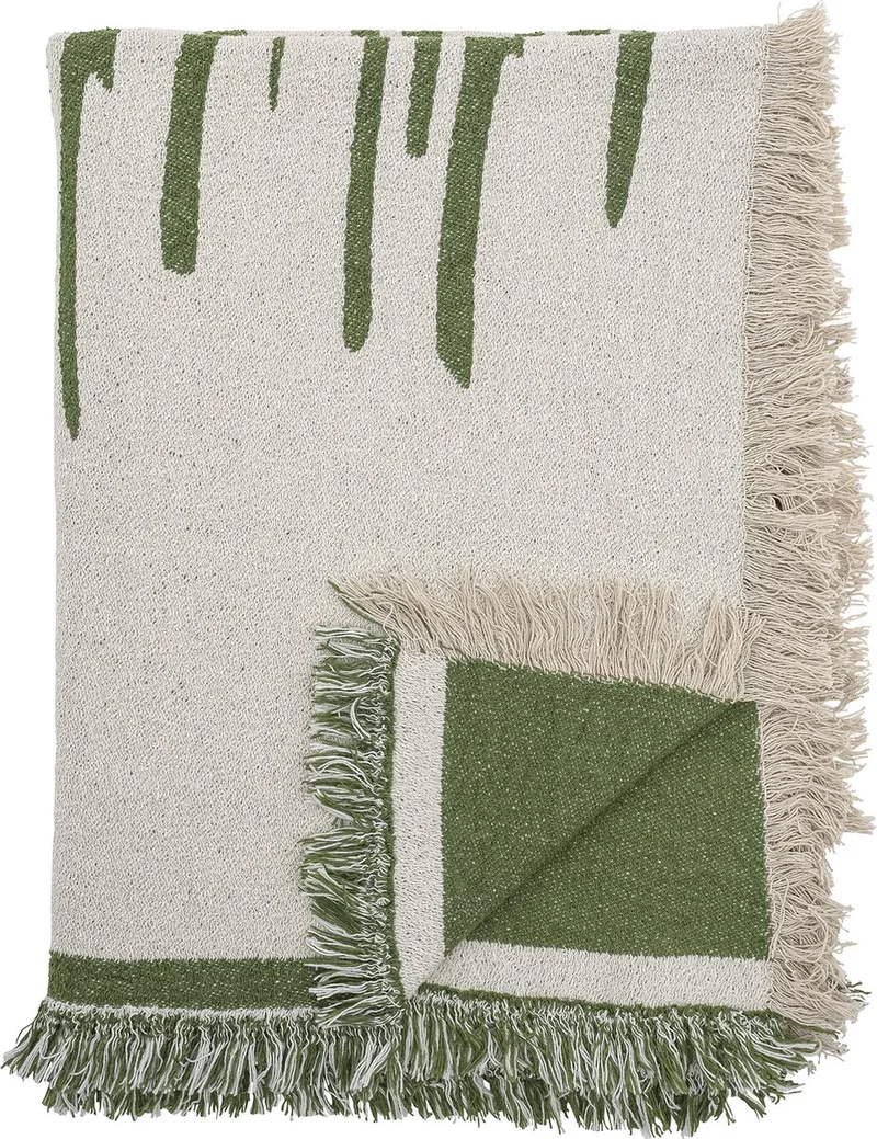 Haxby Plaid - Gerecycled katoen - gebroken wit - 130x160 cm by Bloomingville in Groen – product photo