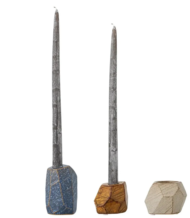 Kandelaar aardewerk blauw Kimber - set van 3 by Bloomingville in [gid://shopify/Metaobject/303390916943,gid://shopify/Metaobject/307221758287] – product photo