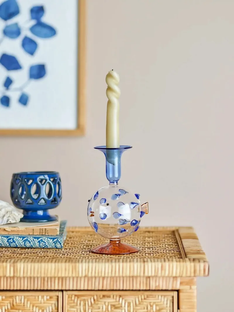 Kandelaar glas blauw Phila 11cm by Bloomingville in Amber – product photo