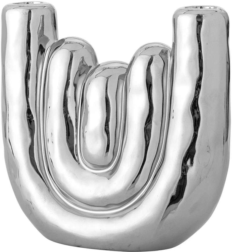 Kandelaar zilverkleurig aardewerk Shine von Bloomingville in [gid://shopify/Metaobject/307231981903] – Produktfoto