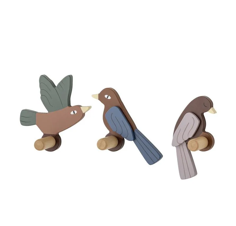 Kleiderhaken Lewi Haken Vogel 3 Stück, Holz für Garderobe Kinderzimmer Flur by Bloomingville in Multicolour – product photo