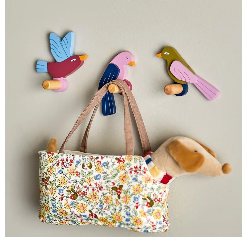 Kleiderhaken MINI Lewi, 3er Set - Wandhaken Kinderzimmer Vögel Garderobe Deko fra Bloomingville i Flerfarvet – produktbillede 2 af 2