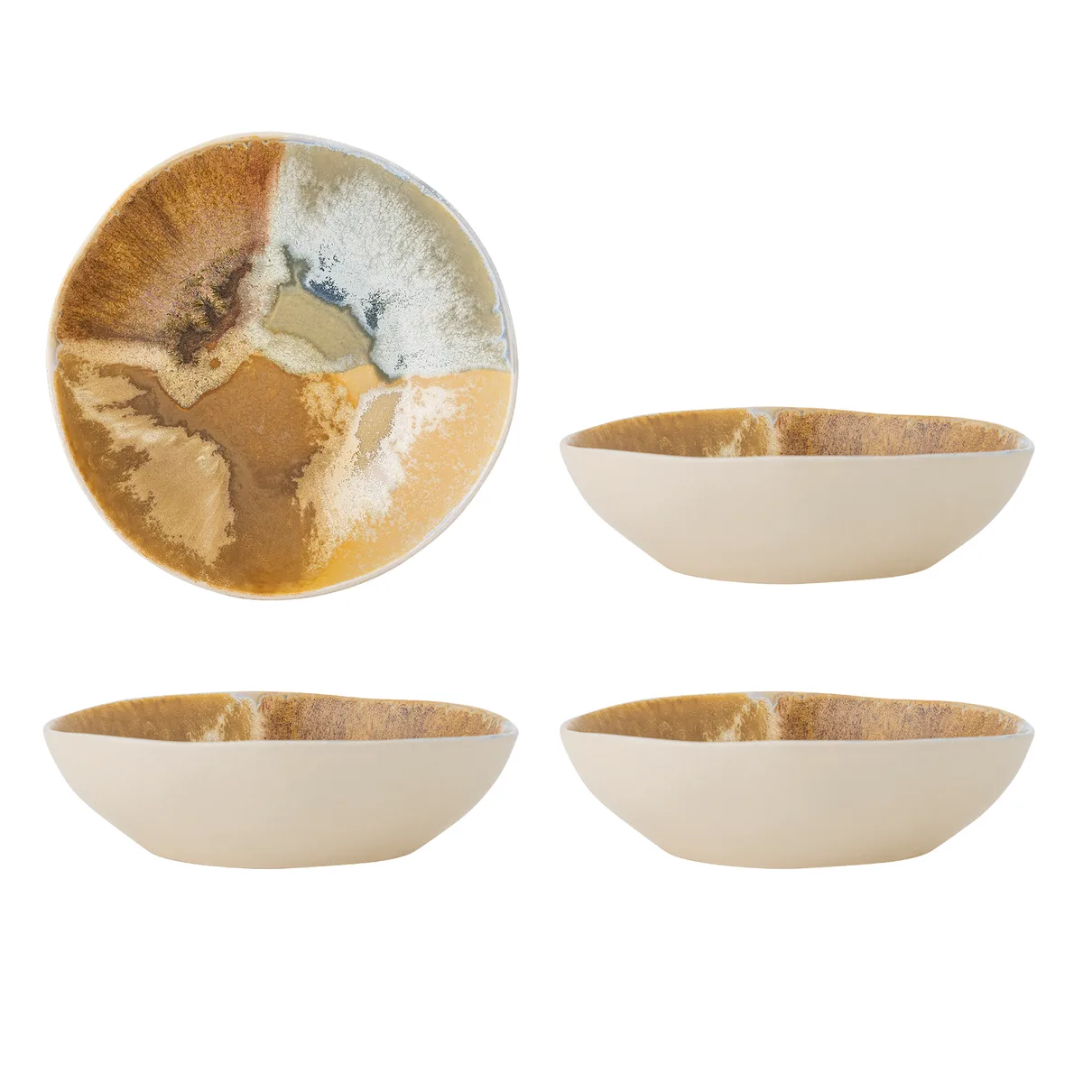 Lacey Skål, Gul, Stentøj, D21xH6 cm, Set of 4 de Bloomingville – photo du produit