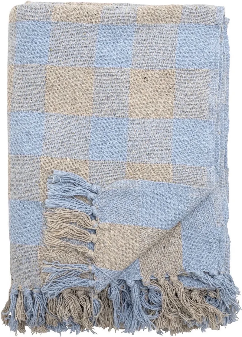Largs plaid, blauw, gerecycled katoen von Bloomingville in [gid://shopify/Metaobject/303390916943] – Produktfoto