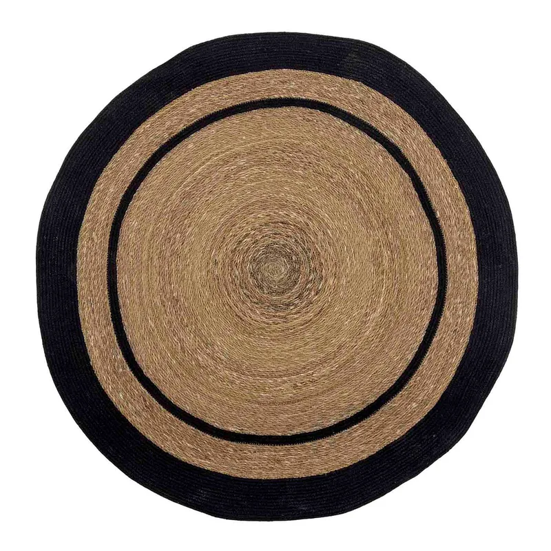 Lune Teppich, rund - Natur/Schwarz Seegras/Jute (Ø120) van Bloomingville – productfoto
