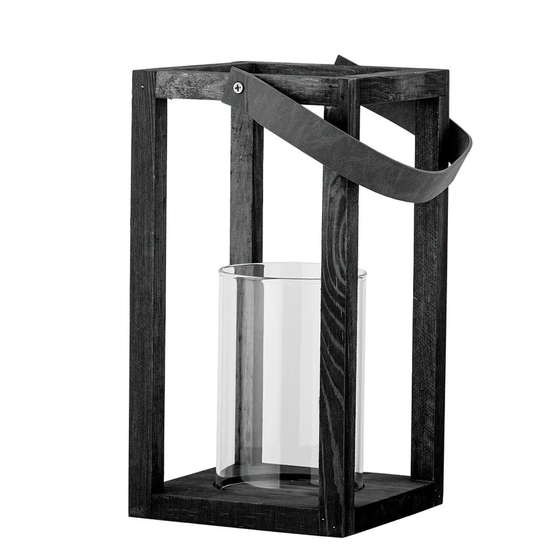 Lyra Laterne mit Glas, Schwarz, Kiefer von Bloomingville by Bloomingville – product photo