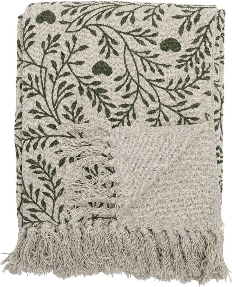 Maribelle plaid met franjes / floches - 160 x 130 cm - recycled katoen von Bloomingville in Groen – Produktfoto
