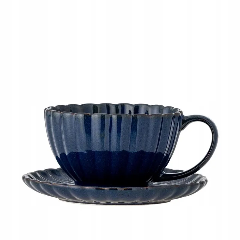 Merkloze Blauwe Mok met Schotel van Steen, 220 ml by Bloomingville in Blauw – product photo