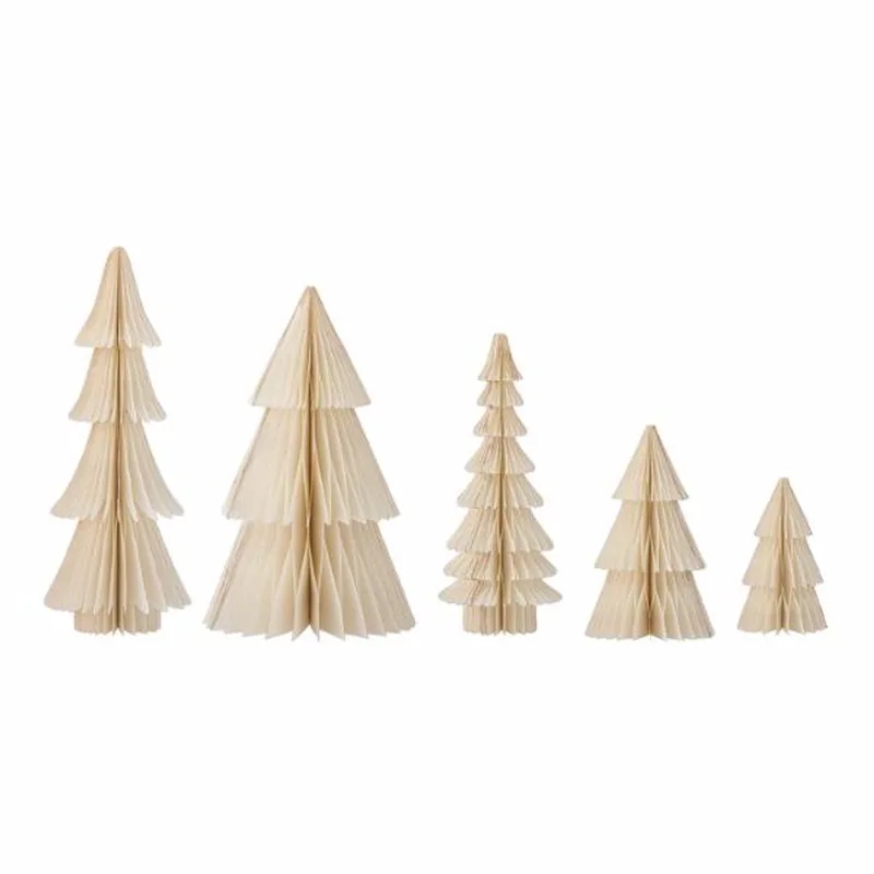 Milan Papieren Kerstboompjes Wit/Goud – Set van 5 – FSC Papier by Bloomingville in Wit – product photo