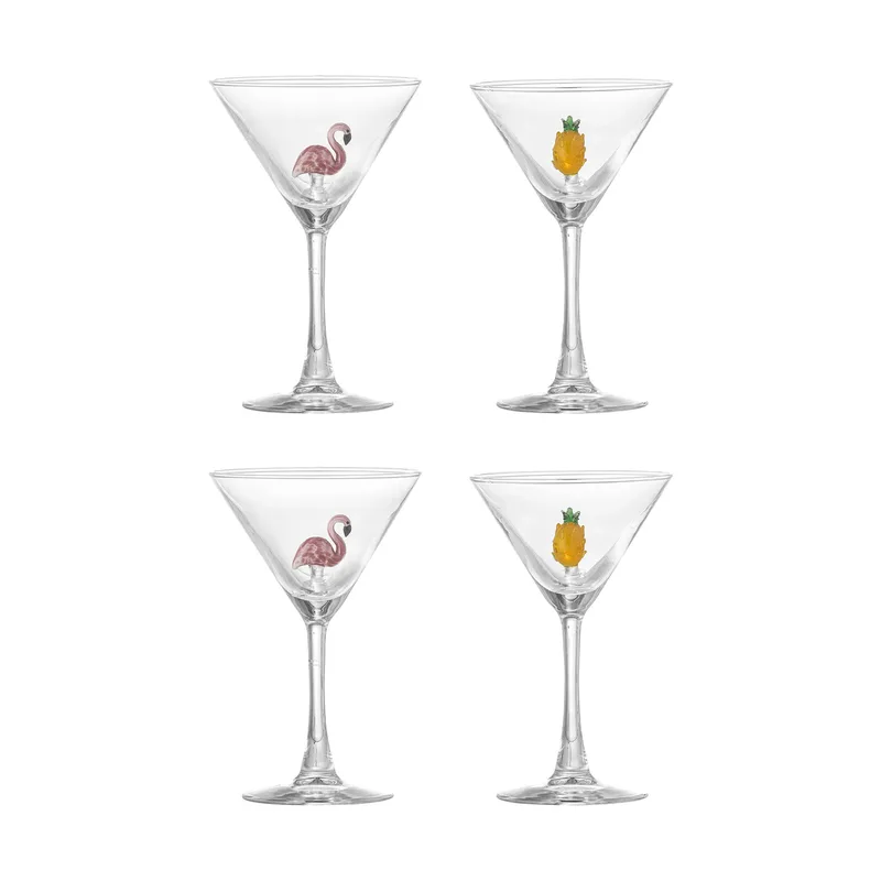 Misa Cocktailglas 17 cl 4-teilig Clear-flamingo, clear-pineapple van Bloomingville – productfoto