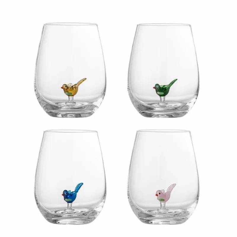 Misa Drinkglazen – set van 4 mondgeblazen glazen met gekleurde vogeltjes by Bloomingville in Transparant – product photo