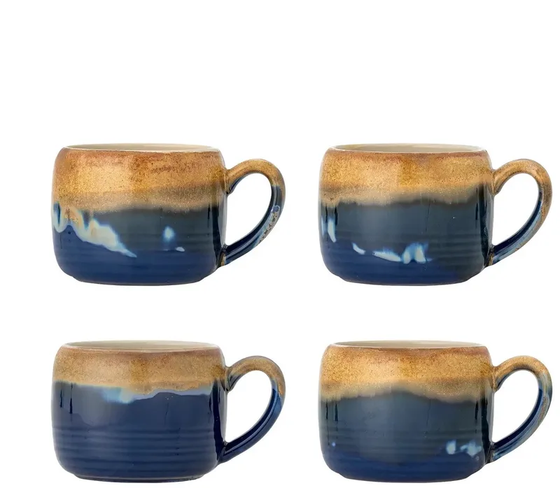 Mok aardewerk blauw Sheen 400ml - set van 4 by Bloomingville in [gid://shopify/Metaobject/303390916943] – product photo