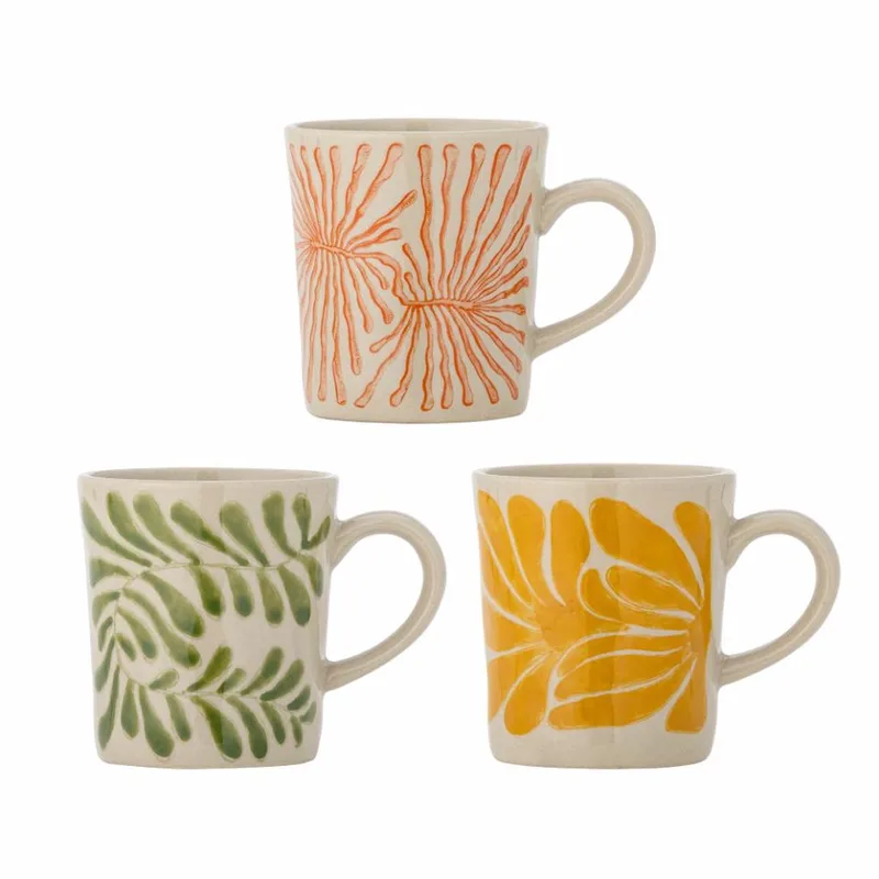 Mok aardewerk geel Fauni - set van 3 by Bloomingville in Groen – product photo