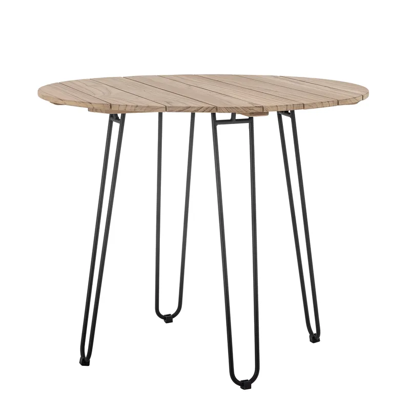 Molito Gartentisch, rund - naturfarbenes Teakholz und schwarzes Metall (Ø90) für Outdoor von Bloomingville – Produktfoto
