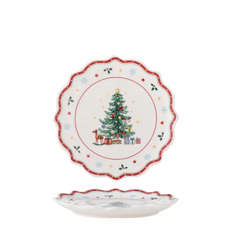 Naive Keramiek Taart-/Dessertbord 17 cm Kerst de Bloomingville en Rood met kerstmotief – photo du produit