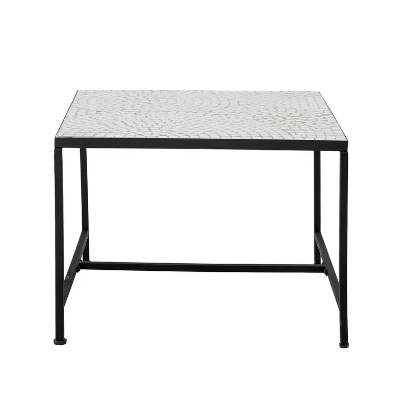 Niah Couchtisch, quadratisch – weißes Stein-/Keramikmosaik mit schwarzem Eisenrahmen (60x60) für Wohnzimmer, Weiß, Bloomingville von Bloomingville – Produktfoto