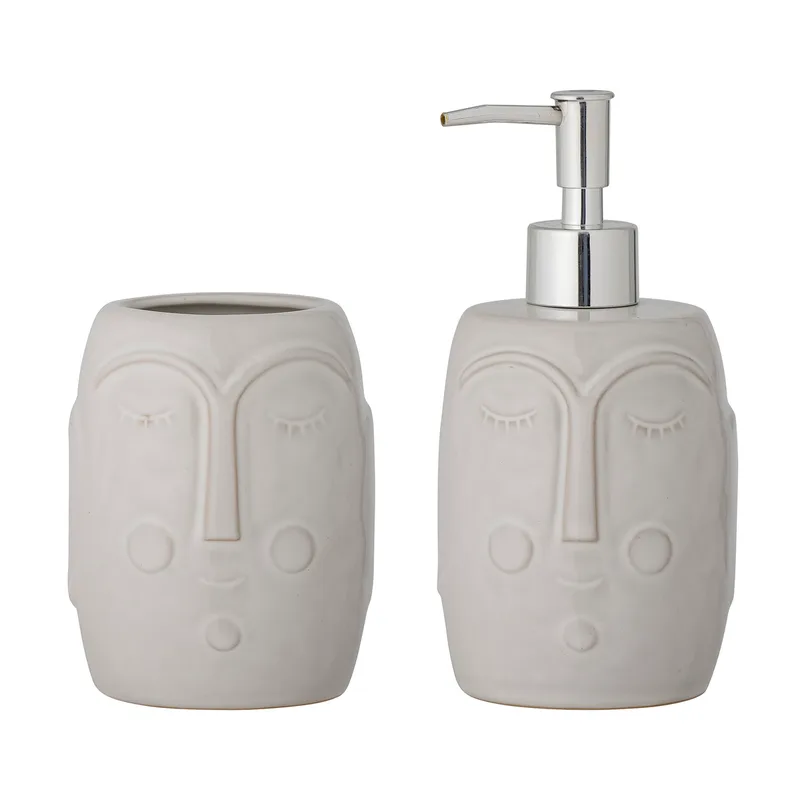 Niga Seifenspender, 2er-Set, Weiß, Porzellan, D9xH18/D9xH11,5 cm från Bloomingville – produktbild