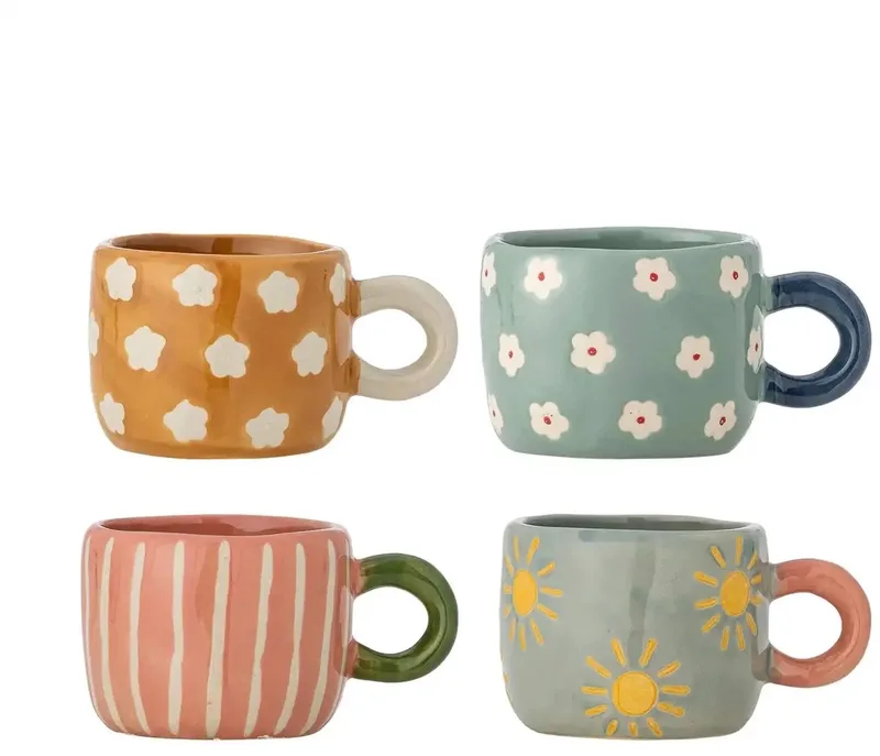 Nini kopjes met kleurrijke patronen – set van 4 – 110 ml van Bloomingville in [gid://shopify/Metaobject/307234832719] – productfoto